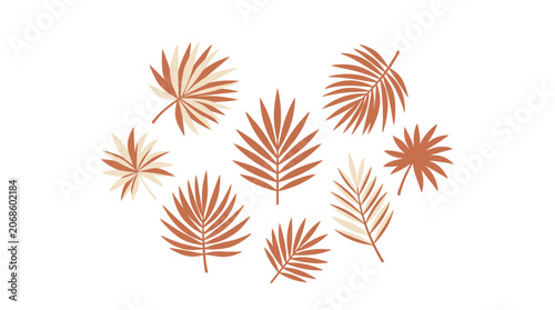 Boho Palm Leaves Arrangement - Terracotta & Beige Tropical Foliage Vector Art
