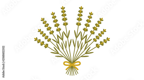 Minimalist Lavender Bouquet Illustration with Yellow Ribbon on White Background