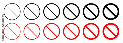 Fotografie Prohibited sign set red circle slash and cross symbols for restriction warning, Ban icons for safety rules, No entry signage collection for forbidden, control and hazard design