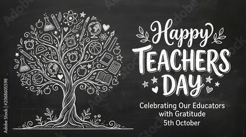 Teachers day illustration chalkboard art with educational symbols happy teachers day text