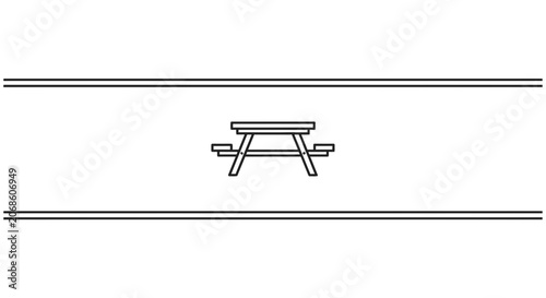 Simple Line Art Icon of a Picnic Table on White Background