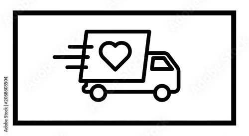 Fast Delivery Truck with Heart Icon - Express Shipping, Love and Care Concept