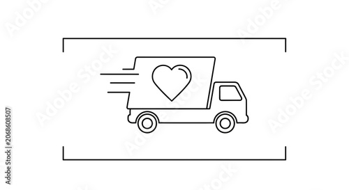 Fast Delivery Truck with Heart Icon, Express Shipping, Logistics, Love Care Service