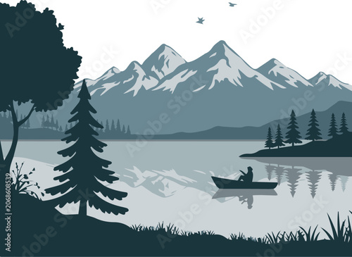 Photography Snowcapped Mountain Peak Landscape with Lake and Trees