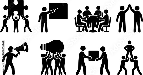 Quadro su tela Business teamwork collaboration and corporate presentation stick figure black si