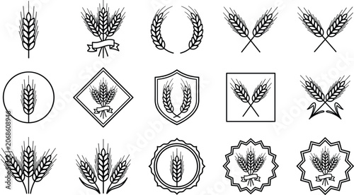 Fotografie Wheat Agriculture Logo and Badge Collection with Grain Ears, Harvest Emblems, Fa