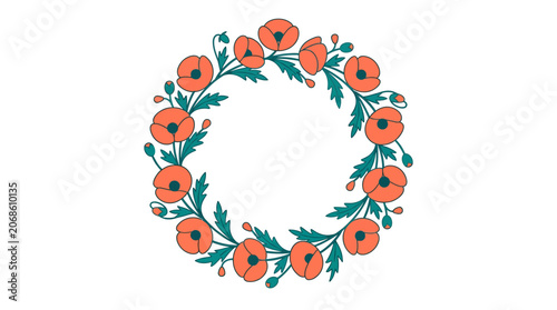 Poppy Flower Wreath Garland Frame - Floral Design Element