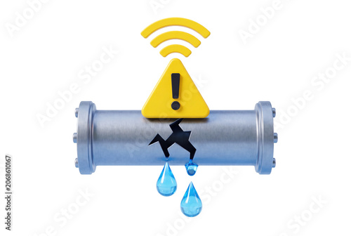 Broken pipe with alert icon on transparent background