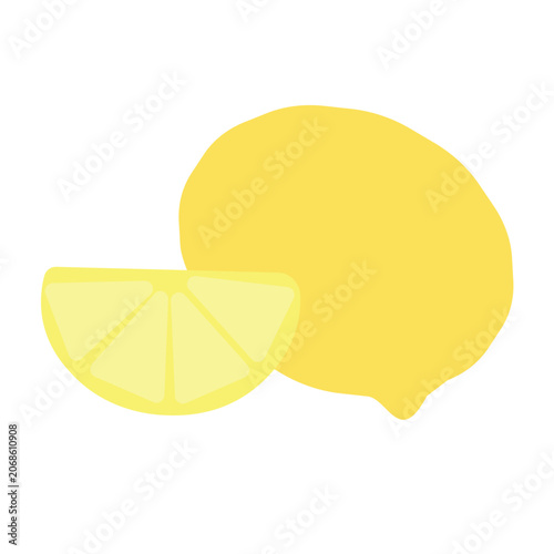 Minimalist summer background with paper cut lemon fruit and slice, vector illustration.
