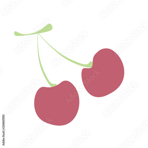 Minimalist summer background with paper cut cherry berries on a branch, vector illustration