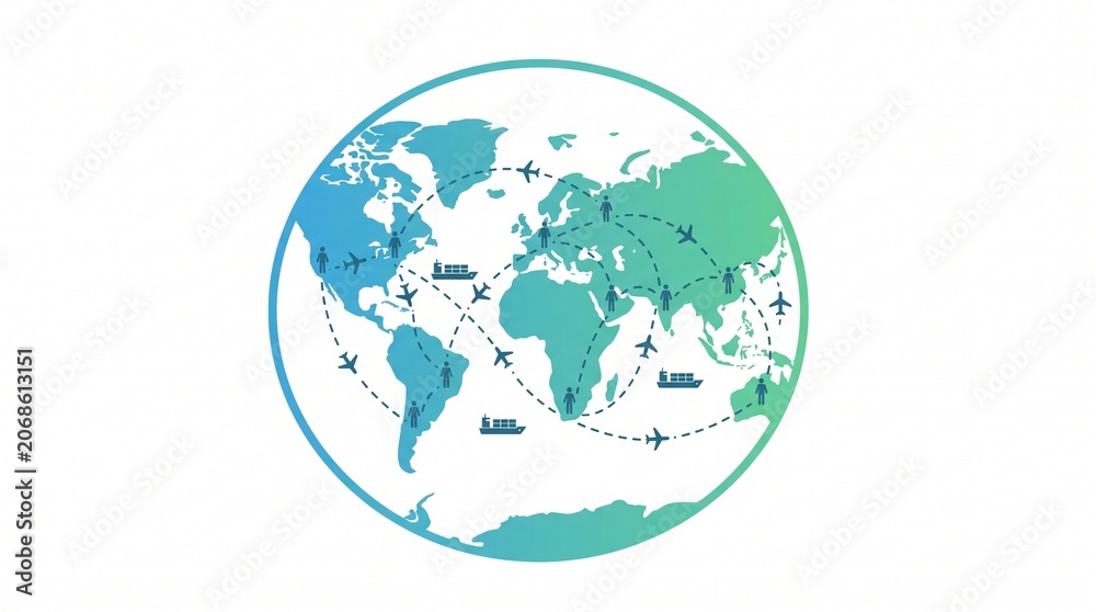 Obraz premium Flat vector global network map connecting international trade isolated on white for logistics infographics