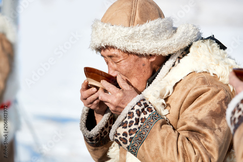 Obraz na plátně Winter Ice Fishing Net Opening Ceremony and Blessing Ritual