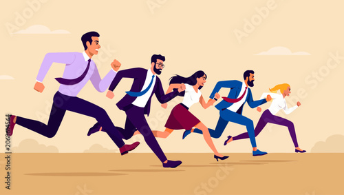 Billede på lærred Professional business people running forward in a competitive race wearing forma