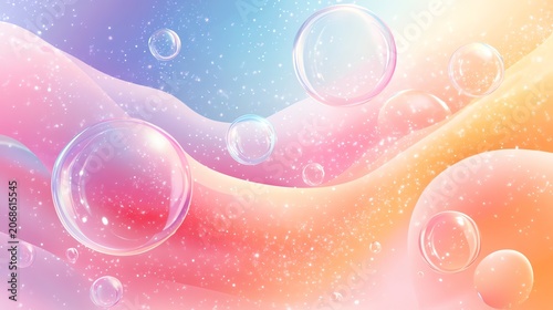 Abstract Colorful Bubble Pattern with Sparkles in Soft Pastel Shades for Digital Art and Backgrounds