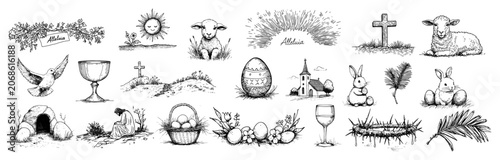 Fotografia Easter religious symbols and Christian holiday elements collection in vintage sk