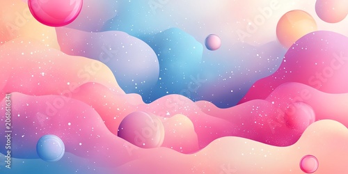 Abstract Colorful Cloudscape with Spheres in Soft Pastel Shades for Creative and Artistic Design