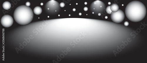 Abstract White Bokeh Lights on Black Background
Glowing White Circles Sphere on Glossy Background