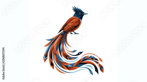 Photos Exotic Bird Illustration with Flowing Tail Feathers, Geometric Patterns