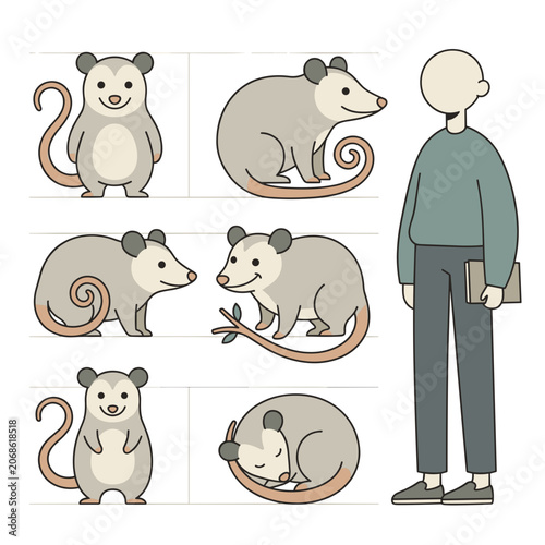 Cute Opossum Pose Collection and Character