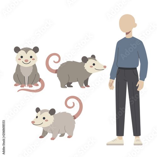Opossum Illustrations with Human Character