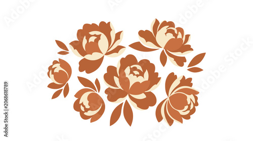 Boho Floral Arrangement: Terracotta and Cream Peonies, Botanical Illustration