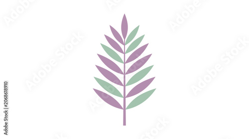 Abstract plant silhouette, pastel purple and green leaves on white background
