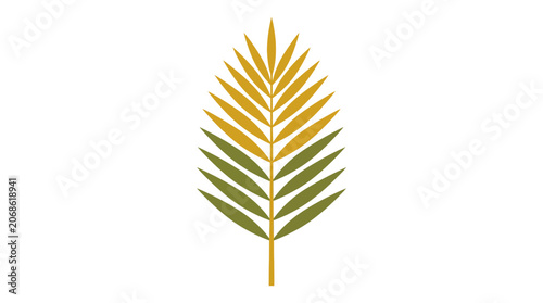 Stylized Palm Frond Silhouette, Green and Yellow, Isolated on White Background