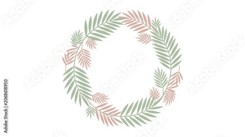 Soft pastel palm leaf wreath, delicate floral circle frame, botanical decoration, pastel colors