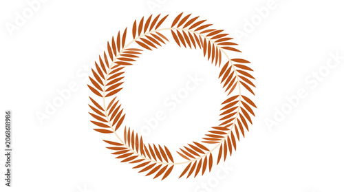 Autumn Wreath of Palm Leaves, Circle Frame, Boho Style, White Background