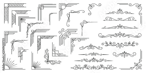 Bilde på lerret Set of vintage decorative corners and border dividers with ornate classic flouri