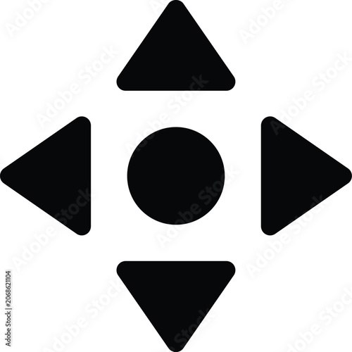 Navigation Four Way Arrow Icon, Black Filled Directional Controller Pad Symbol, UI UX Game Interface Pointer Template, EPS Vector File