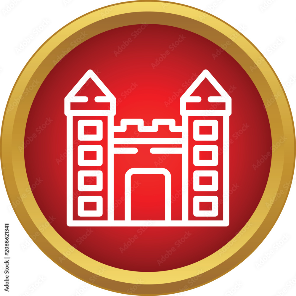 Naklejka premium Castle icon representing safety, protection, and historical architecture within a red circle