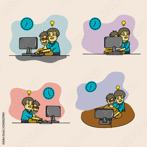 Flat Worker Deadline Stress Illustration Collection