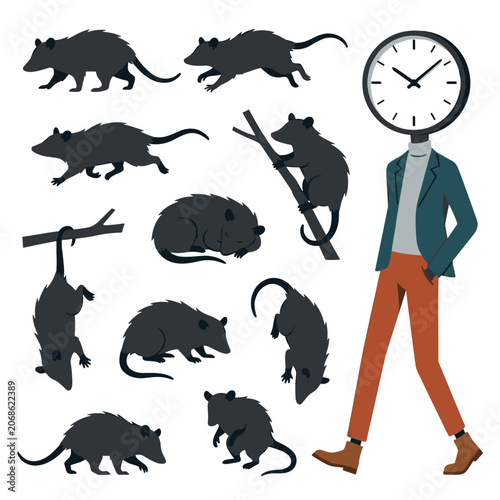 Opossum Silhouette Bundle and Walking Character