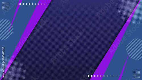 Modern abstract banner background with blue and purple geometric shapes, halftone texture, and stylish design elements.