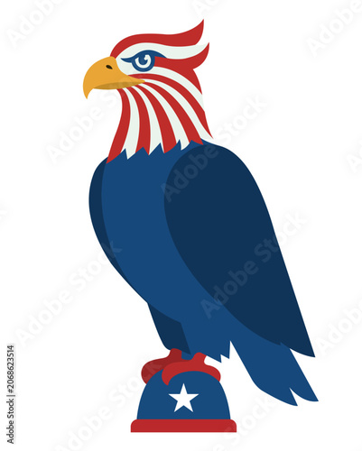 Patriotic American Bald Eagle Sitting On Liberty Bell Mascot Vector Illustration