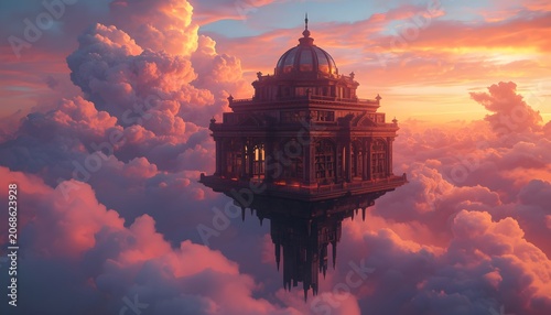 Floating Palace Above Clouds At Sunset