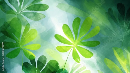 Tropical rainforest abstract texture background with lush green leaves swaying motion loop