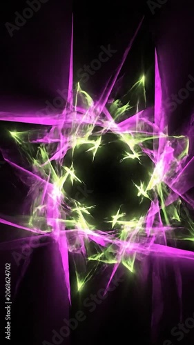 Abstract glowing neon starburst on a dark black background