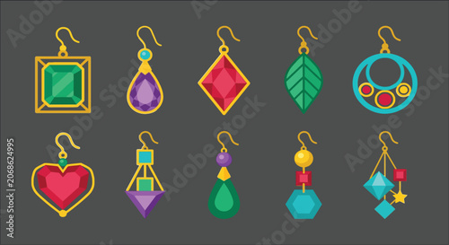 Foto Assorted gemstone earrings vector illustration with geometric shapes and vibrant