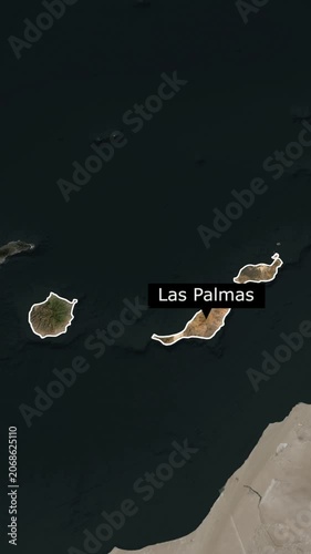 Animated 3D map of Las Palmas Islands, region located in the Spain in vertical