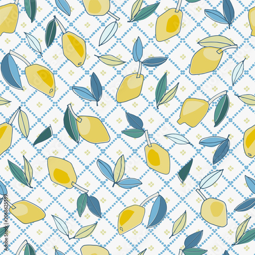 Seamless pattern with hand drawn lemons for textile, home decor, branding, visual communication, content, social media background, posters in Mediterranean sun-washed style