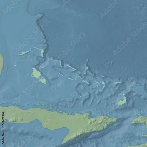 Animated 3-dimensional map of the country of Bahamas with borders in format 1080p