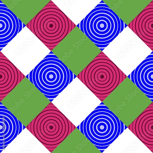 Abstract blue pink and green checkered background texture