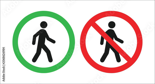 Quadro su tela Pedestrian access prohibition icons flat vector silhouettes against white backgr