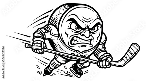 Photography Angry Hockey Puck Character Playing Ice Hockey