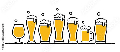 Bild auf Leinwand Diverse Beer Glasses Collection: A variety of beer glasses filled with golden lager, showcasing different styles and frothy heads