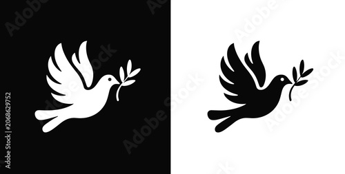 Vászonkép Dove of Peace: A stylized dove carries an olive branch in its beak, symbolizing peace and harmony