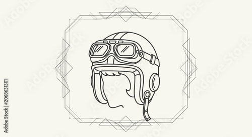 Retro Aviator Helmet and Goggles Line Art Illustration