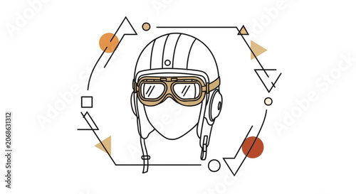 Retro Aviator Helmet and Goggles with Geometric Shapes